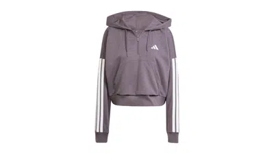 Pre-owned Adidas Originals Women's Adidas Essentials 3stripes French Terry Quarterzip Hoodie In Grey Strata/white