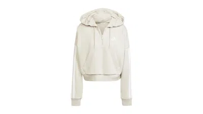 Pre-owned Adidas Originals Women's Adidas Essentials 3stripes French Terry Quarterzip Hoodie In Wonder Alumina/white