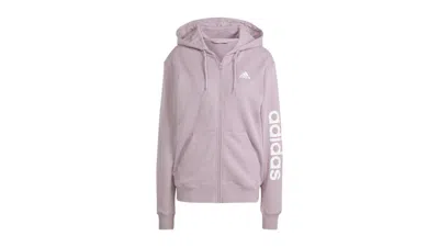 Pre-owned Adidas Originals Women's Adidas Essentials Linear Fullzip French Terry Hoodie In Preloved Fig/white