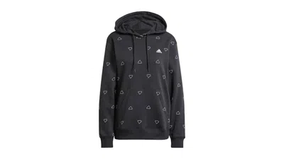 Pre-owned Adidas Originals Women's Adidas Essentials Monogram Regular Fleece Graphic Hoodie In Black