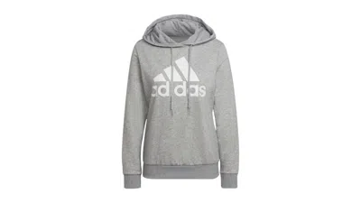 Pre-owned Adidas Originals Women's Adidas Essentials Relaxed Logo Hoodie In Medium Grey Heather/white