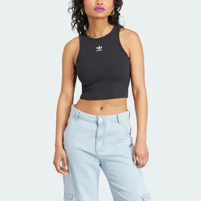 Adidas Originals Adidas Essentials Lifestyle Rib Crop Tank Top In Black