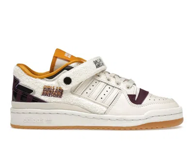 Pre-owned Adidas Originals Women's Adidas Forum Low Girls Are Awesome White Sneakers In Chalk White/core Black/purple Beauty