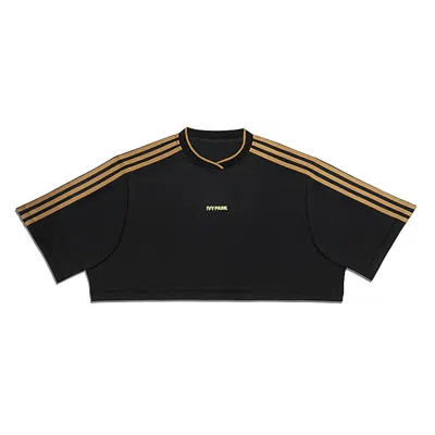 Pre-owned Adidas Originals Women's Adidas Ivy Park 3stripes Crop Tee Shirt In Black