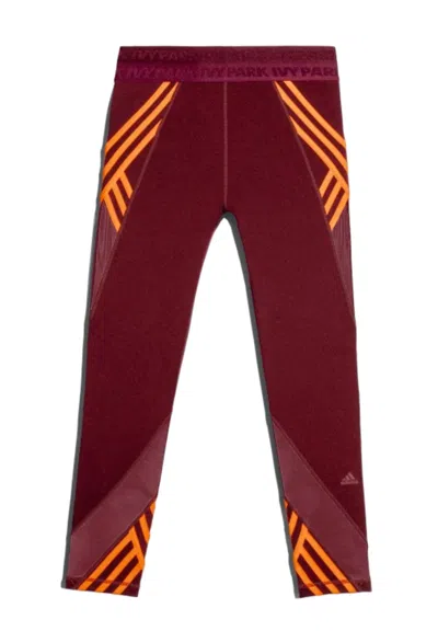 Pre-owned Adidas Originals Women's Adidas Ivy Park 7/8 Tights In Maroon/solar Orange