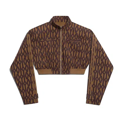 Pre-owned Adidas Originals Women's Adidas Ivy Park Crop Monogram Track Jacket (plus Size) In Wild Brown/night Red