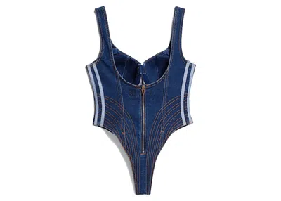 Pre-owned Adidas Originals Women's Adidas Ivy Park Denim Bodysuit In Dark Denim In Blue
