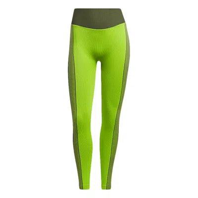 Pre-owned Adidas Originals Women's Adidas Ivy Park Halls Of Ivy 3stripes Knit Tights 2.0 In Semi Solar Slime/wild Pine
