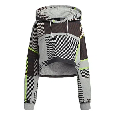 Pre-owned Adidas Originals Women's Adidas Ivy Park Halls Of Ivy Allover Print Cropped Hoodie In Medium Grey Heather/black/brown