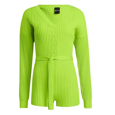 Pre-owned Adidas Originals Women's Adidas Ivy Park Halls Of Ivy Knit Rib Romper In Semi Solar Slime