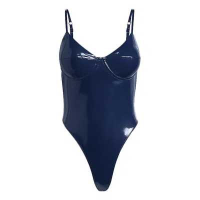 Pre-owned Adidas Originals Women's Adidas Ivy Park Halls Of Ivy Latex Bodysuit In Dark Blue