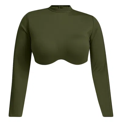 Pre-owned Adidas Originals Women's Adidas Ivy Park Halls Of Ivy Long Sleeve Crop Top (plus Size) In Wild Pine