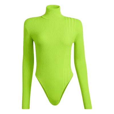 Pre-owned Adidas Originals Women's Adidas Ivy Park Halls Of Ivy Turtleneck Rib Knit Bodysuit In Semi Solar Slime