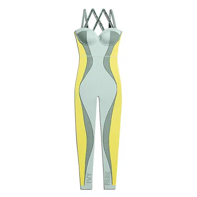 Pre-owned Adidas Originals Women's Adidas Ivy Park Knit Catsuit In Green Tint/dark Green/yellow Tint In Multi