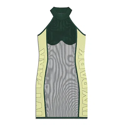 Pre-owned Adidas Originals Women's Adidas Ivy Park Knit Logo Dress (plus Size)yellow Tint In Dark Green/black/green Tint In Multi