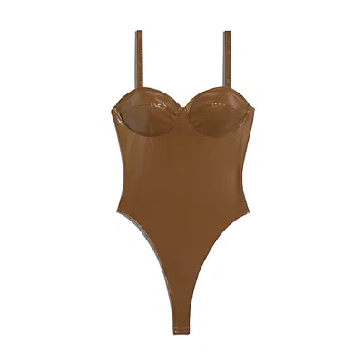 Pre-owned Adidas Originals Women's Adidas Ivy Park Latex Bodysuit In Wild Brown