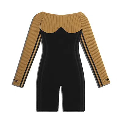 Pre-owned Adidas Originals Women's Adidas Ivy Park Long Sleeve Corset Playsuit In Black/mesa