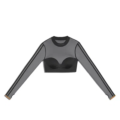 Pre-owned Adidas Originals Women's Adidas Ivy Park Long Sleeve Mesh Crop Top In Black