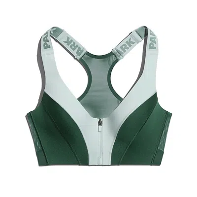 Pre-owned Adidas Originals Women's Adidas Ivy Park Medium Support Zip Bra In Green Tint/dark Green