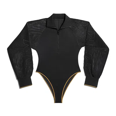 Pre-owned Adidas Originals Women's Adidas Ivy Park Mesh Sleeve Bodysuit In Black/mesa