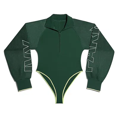 Pre-owned Adidas Originals Women's Adidas Ivy Park Mesh Sleeve Bodysuit In Dark Green/hi/res Yellow In Multi