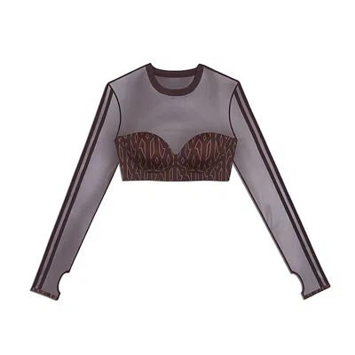 Pre-owned Adidas Originals Women's Adidas Ivy Park Monogram Crop Top In Wild Brown/night Red