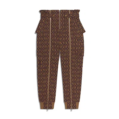 Pre-owned Adidas Originals Women's Adidas Ivy Park Monogram Zipper Pants In Wild Brown/night Red