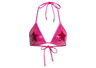 Pre-owned Adidas Originals Women's Adidas Ivy Park Sequin Triangle Bikini Top In Shock Pink