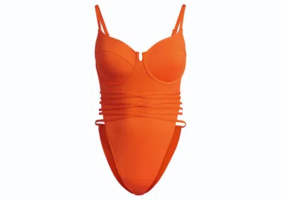 Pre-owned Adidas Originals Women's Adidas Ivy Park Spaghetti Strap One Piece Swimsuit (plus Size) In Solar Orange