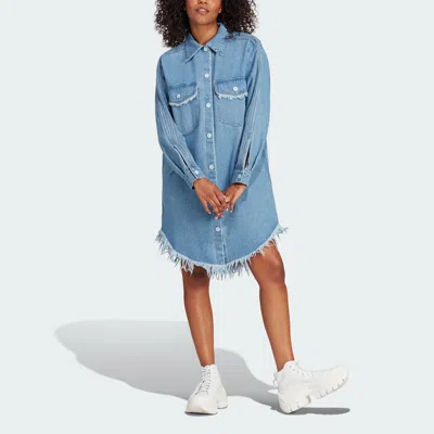 Adidas Originals Women's  X Kseniaschnaider Fringed Shirt Dress In Blue