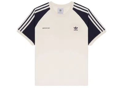 Pre-owned Adidas Originals Women's  X Sporty & Rich Ringer Tee Shirt In Cream/navy Blue