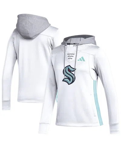 Adidas Originals Women's Adidas White Seattle Kraken Refresh Skate Lace Aeroready Pullover Hoodie