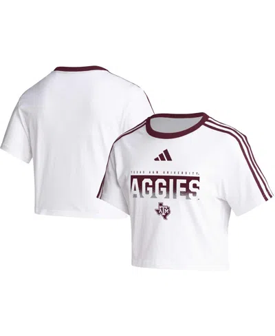 Adidas Originals Women's Adidas White Texas A&m Aggies Three-stripes Cropped T-shirt