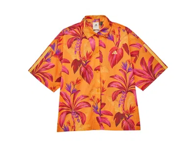 Pre-owned Adidas Originals Women's Adidas X Farm Rio Tropical Breeze Shirt In Bright Orange