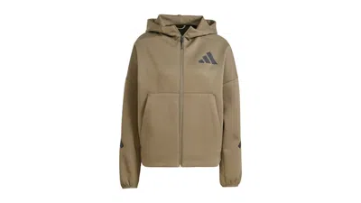 Pre-owned Adidas Originals Women's Adidas Z.n.e. Fullzip Hoodie In Olive Strata