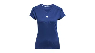 Pre-owned Adidas Originals Women's Aeroready Train Essentials Minimal Branding Vneck T-shirt In Dark Blue/white