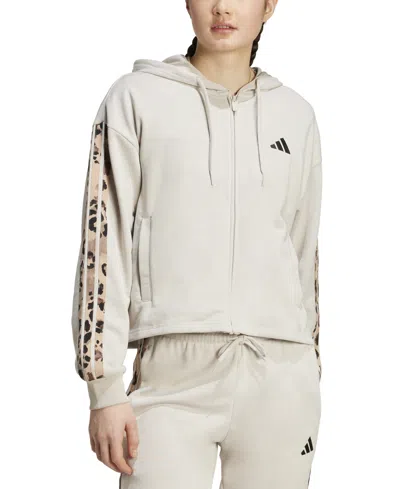 Adidas Originals Women's Animal-print 3-stripe French Terry Zip Hoodie In Neutral