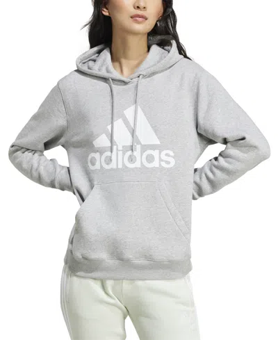 Adidas Originals Women's Big Logo Fleece Hooded Sweatshirt In Medium Grey Heather