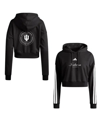 Adidas Originals Adidas Black Indiana Hoosiers Campus Queen Cropped Pullover Hoodie