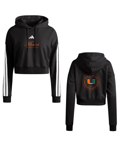 Adidas Originals Women's Black Miami Hurricanes Campus Queen Cropped Pullover Hoodie