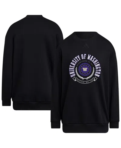 Adidas Originals Women's Black Washington Huskies Oversized Crewneck Pullover Sweatshirt