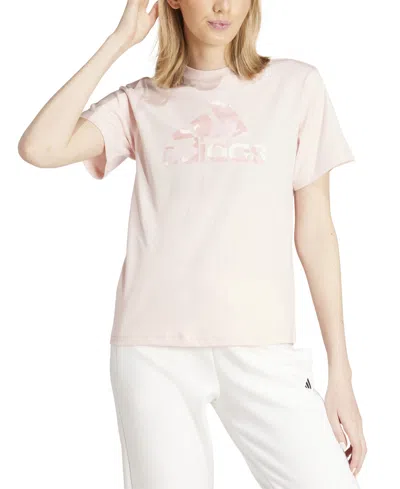 Adidas Originals Women's Camo Logo Crewneck Cotton T-shirt In Sandy Pink