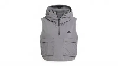 Pre-owned Adidas Originals Women's City Escape Polar Fleece Vest In Grey Four