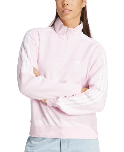 Adidas Originals Women's Cotton 3-stripes Quarter-zip Sweatshirt In Off White,putty Grey