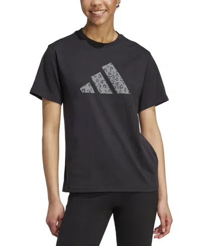 Adidas Originals Women's Cotton Animal-print Logo Crewneck T-shirt In Black
