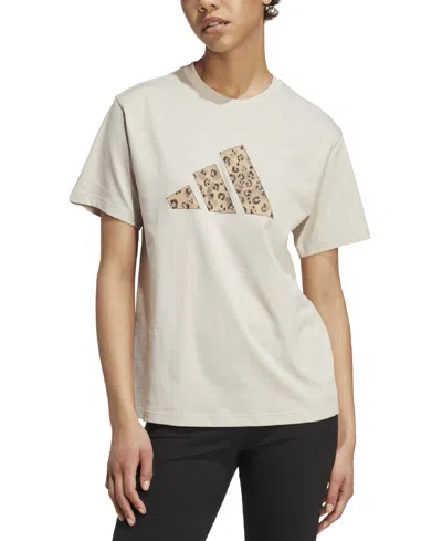 Adidas Originals Women's Cotton Animal-print Logo Crewneck T-shirt In Neutral