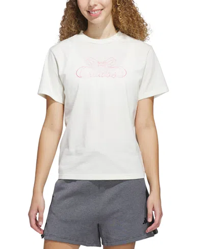 Adidas Originals Women's Cotton Bow Logo-graphic Crewneck T-shirt In White