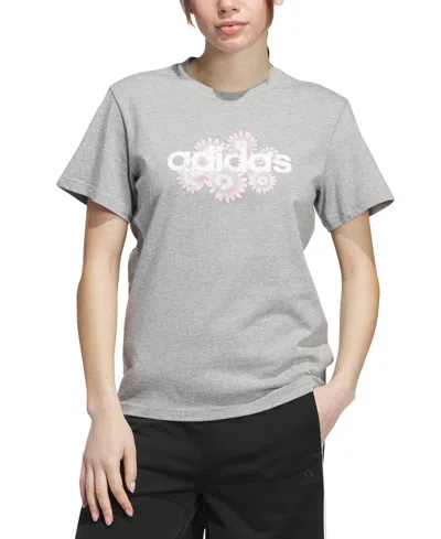 Adidas Originals Women's Cotton Daisy Logo Graphic T-shirt In Medium Grey Heather