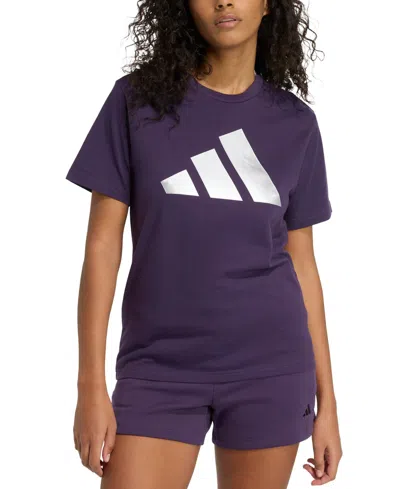 Adidas Originals Women's Cotton Metallic-logo Crewneck T-shirt In Blue