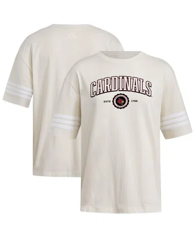 Adidas Originals Women's Cream Louisville Cardinals Fashion Three-stripes Oversized T-shirt In Neutral